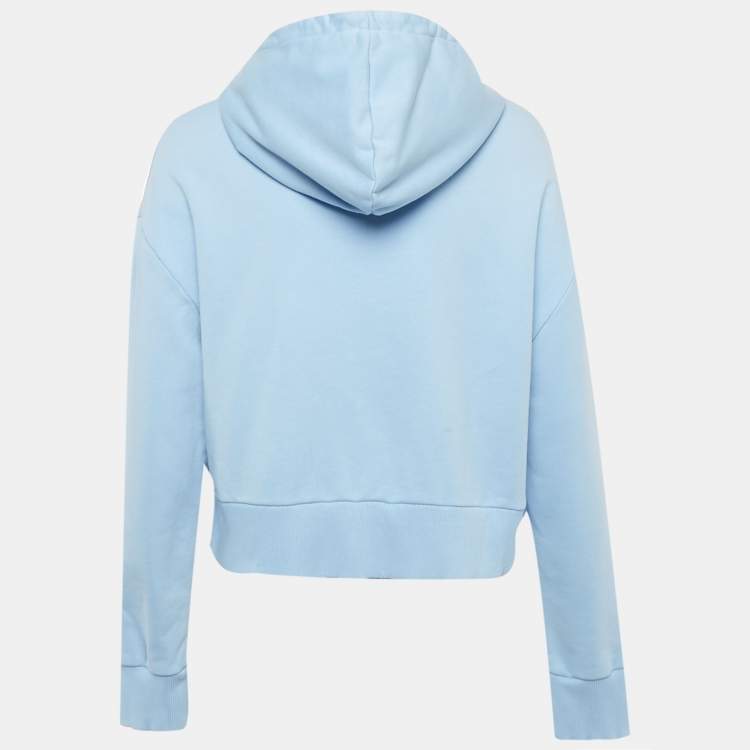 Pre Owned Balmain Blue Logo Print Cotton Hooded Sweatshirt L
