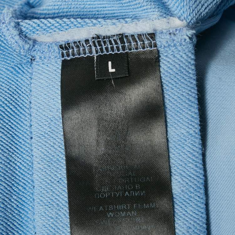 Pre Owned Balmain Blue Logo Print Cotton Hooded Sweatshirt L