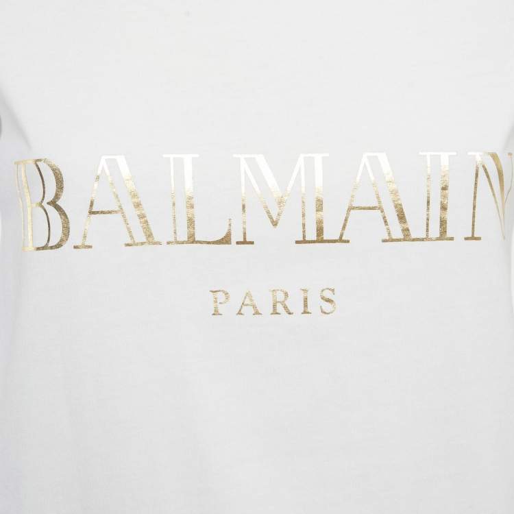 Pre Owned Balmain White Logo Print Jersey Sleeveless T-Shirt S