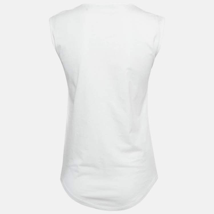Pre Owned Balmain White Logo Print Jersey Sleeveless T-Shirt S