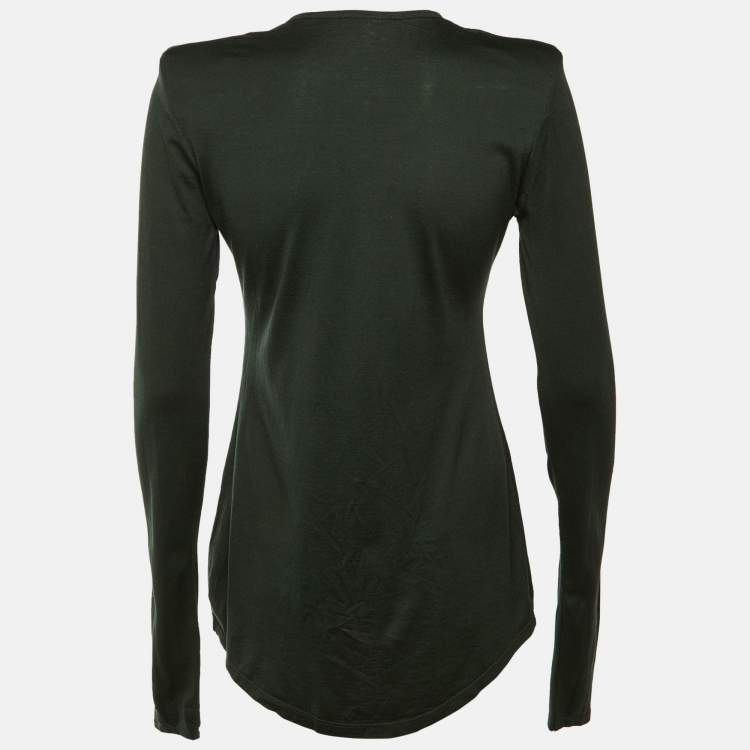 Pre Owned Balmain Green Cotton Button Detail Long Sleeve Top M