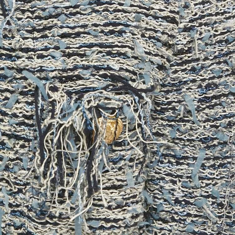 Pre Owned Balmain Blue Tweed Fringed Cropped Jacket M