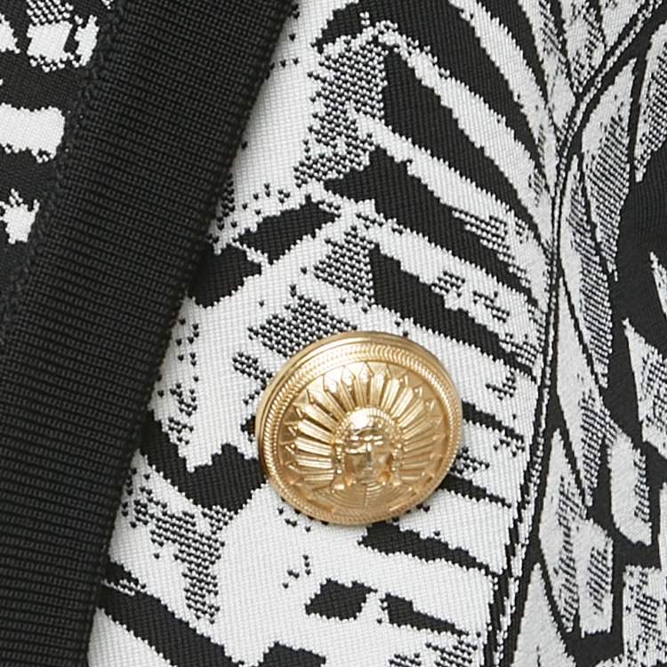 Pre Owned Balmain Monochrome Folkloric Patterned Jacquard Open Front Blazer M