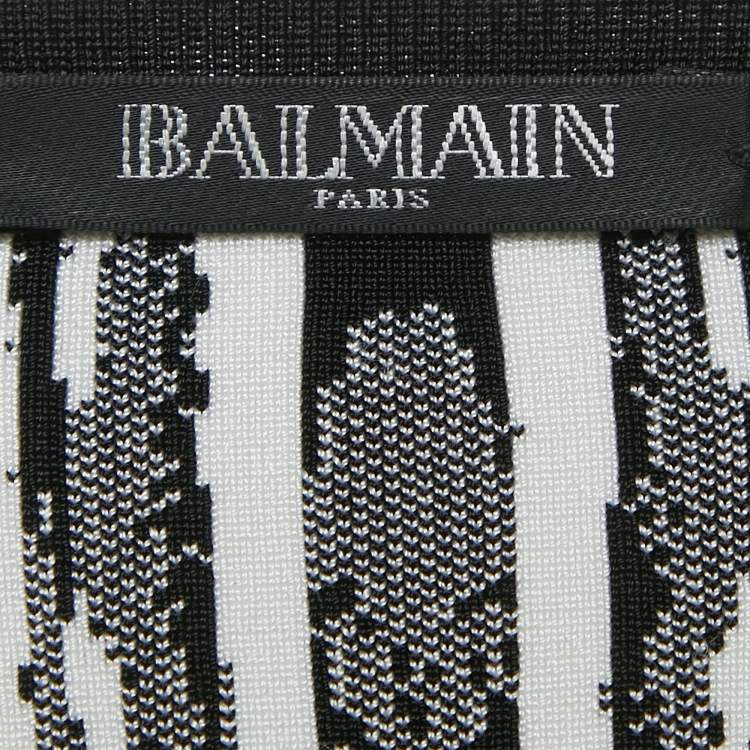 Pre Owned Balmain Monochrome Folkloric Patterned Jacquard Open Front Blazer M