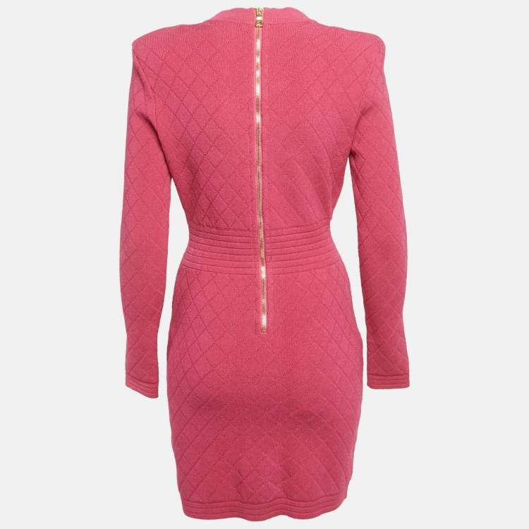 مملوكة مسبقًا Balmain Pink Jacquard Knit Button Detail Mini Dress M