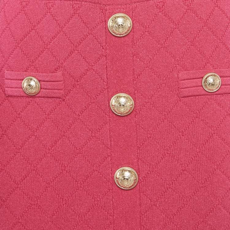 مملوكة مسبقًا Balmain Pink Jacquard Knit Button Detail Mini Dress M