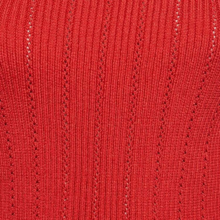 Pre Owned Balmain Red Pointelle Knit One-Shoulder Top S