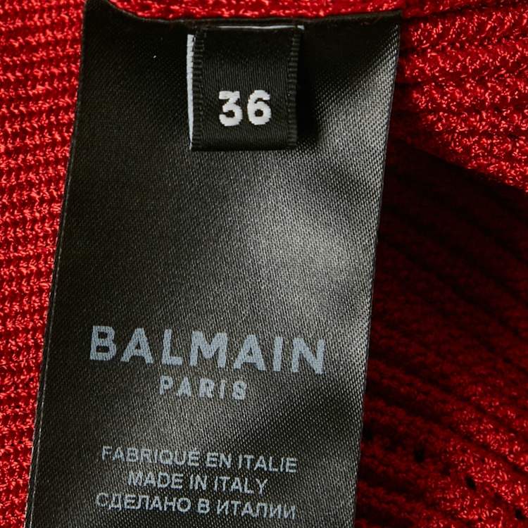Pre Owned Balmain Red Pointelle Knit One-Shoulder Top S