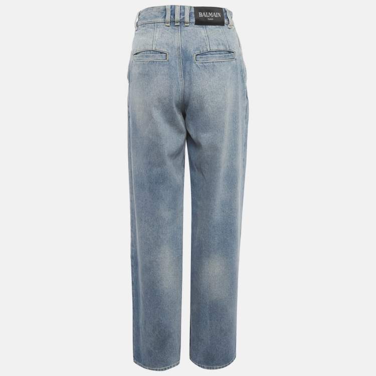 Pre Owned Balmain Blue Denim Wide-Leg Loose Fit Jeans S/ Waist 26"