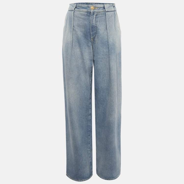 Pre Owned Balmain Blue Denim Wide-Leg Loose Fit Jeans S/ Waist 26"