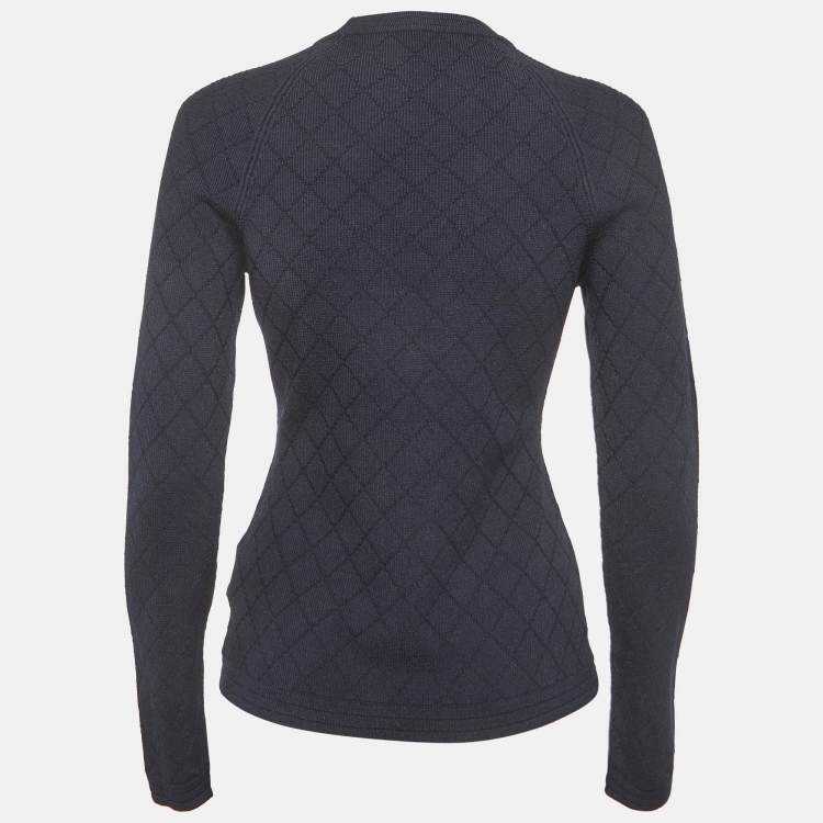 Pre Owned Balmain Navy Blue Stretch Knit Sweatshirt M