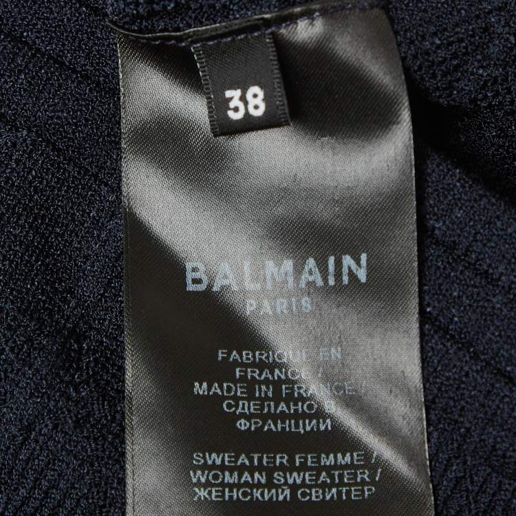 Pre Owned Balmain Navy Blue Stretch Knit Sweatshirt M