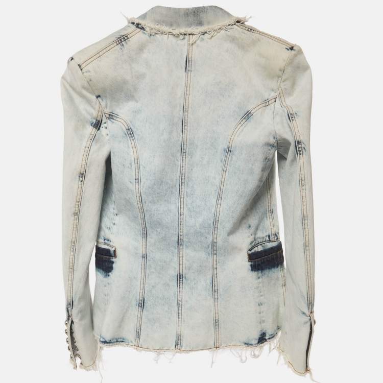 Pre Owned Balmain Blue Washed Denim Double Breasted Jacket M