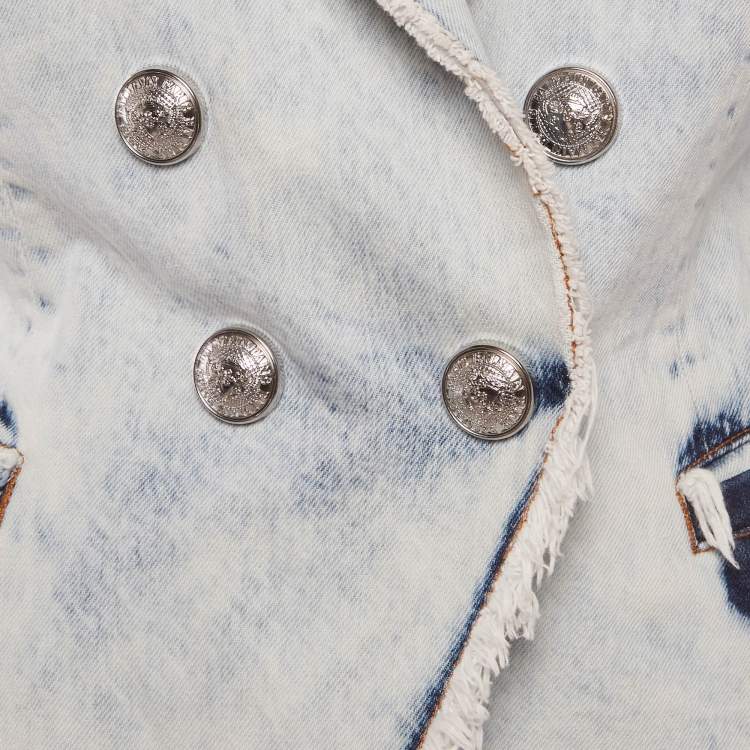 Pre Owned Balmain Blue Washed Denim Double Breasted Jacket M
