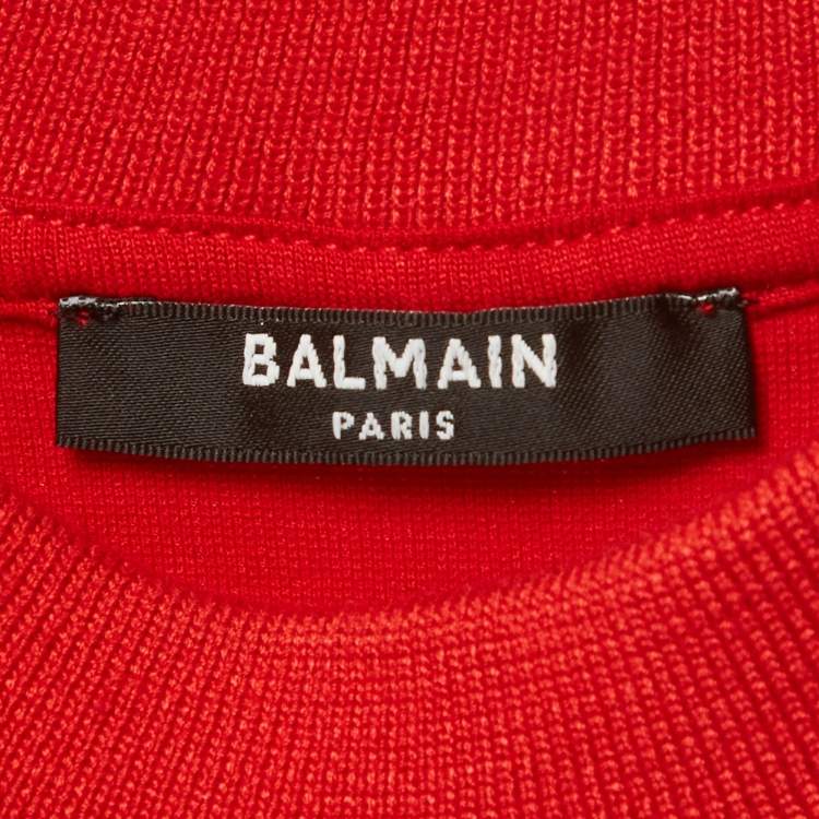 Pre Owned Balmain Red Logo Embroidered Jersey Top M