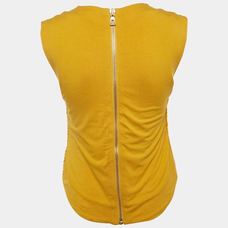 Pre Owned Balmain X H&M Yellow Jersey Rope Embroidered Sleeveless Zip Top S