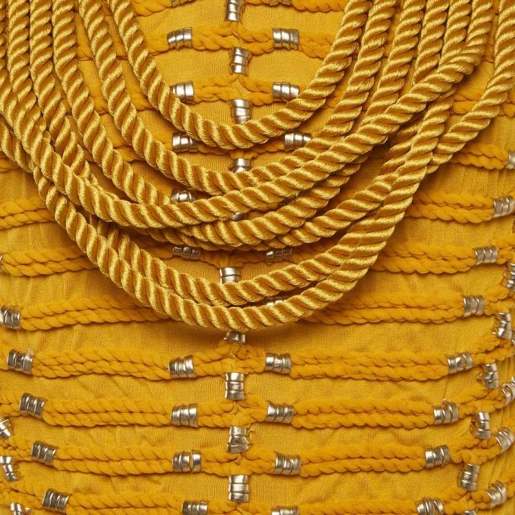 Pre Owned Balmain X H&M Yellow Jersey Rope Embroidered Sleeveless Zip Top S