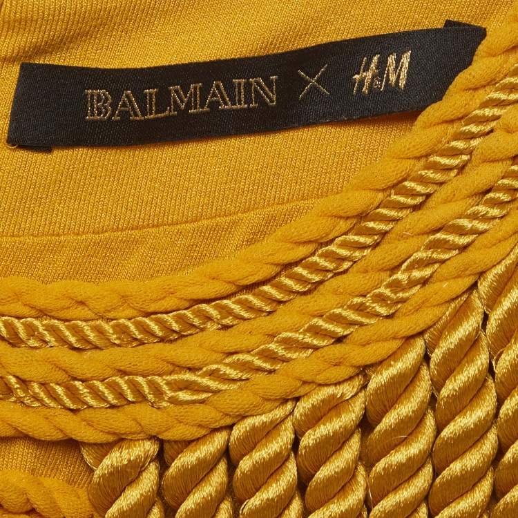 Pre Owned Balmain X H&M Yellow Jersey Rope Embroidered Sleeveless Zip Top S