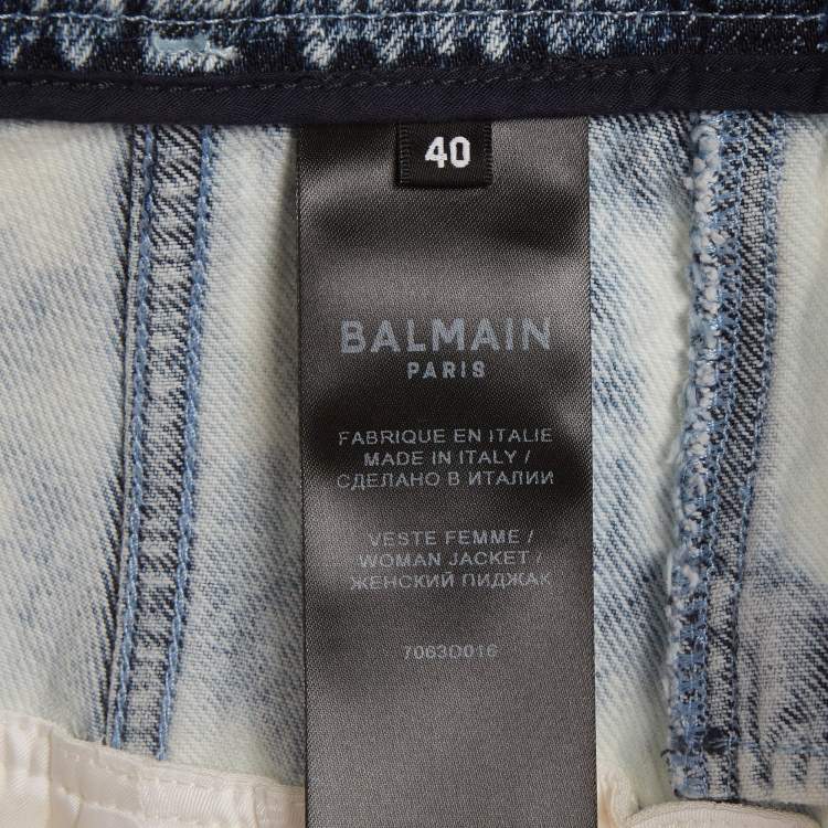 Pre Owned Balmain White/Blue Denim & Crepe Hybrid Blazer M