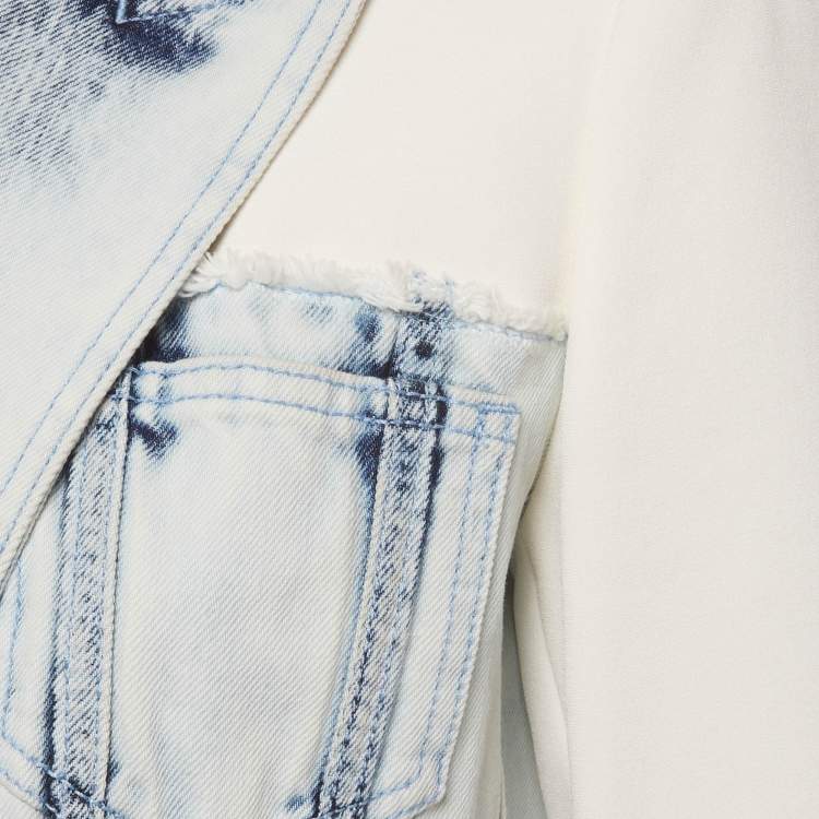 Pre Owned Balmain White/Blue Denim & Crepe Hybrid Blazer M