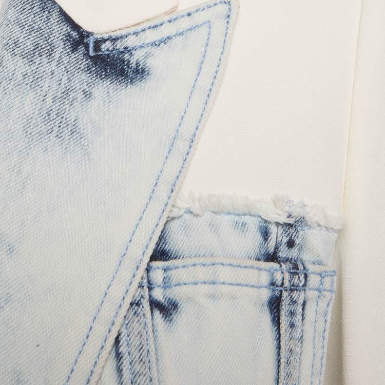 Pre Owned Balmain White/Blue Denim & Crepe Hybrid Blazer M