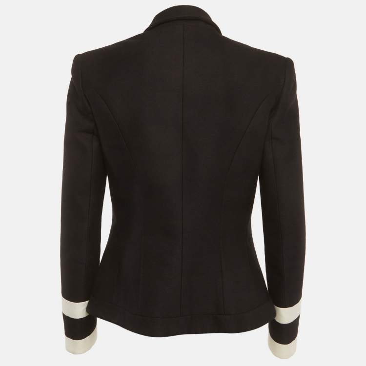Pre Owned Balmain Black/White Wool Blend Two-Tone Open-Front Jacket M