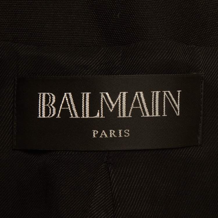Pre Owned Balmain Black/White Wool Blend Two-Tone Open-Front Jacket M