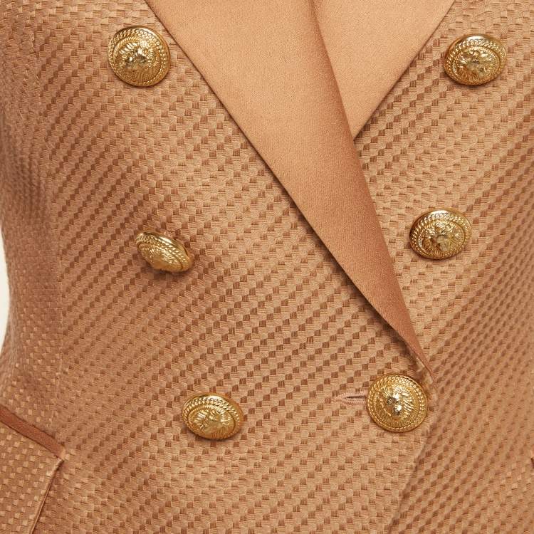 Pre Owned Balmain Beige Textured Cotton & Silk Double Breasted Blazer M
