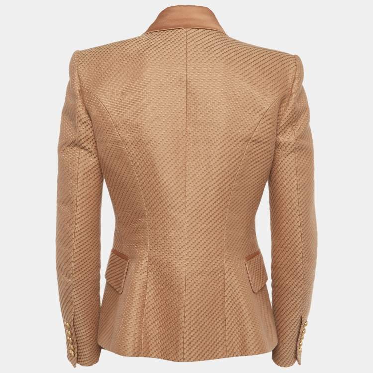 Pre Owned Balmain Beige Textured Cotton & Silk Double Breasted Blazer M