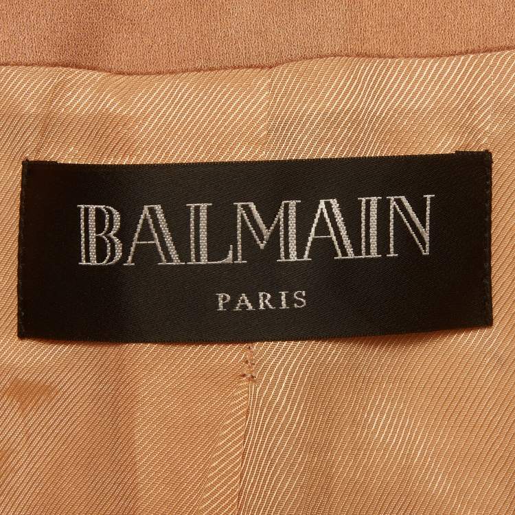 Pre Owned Balmain Beige Textured Cotton & Silk Double Breasted Blazer M