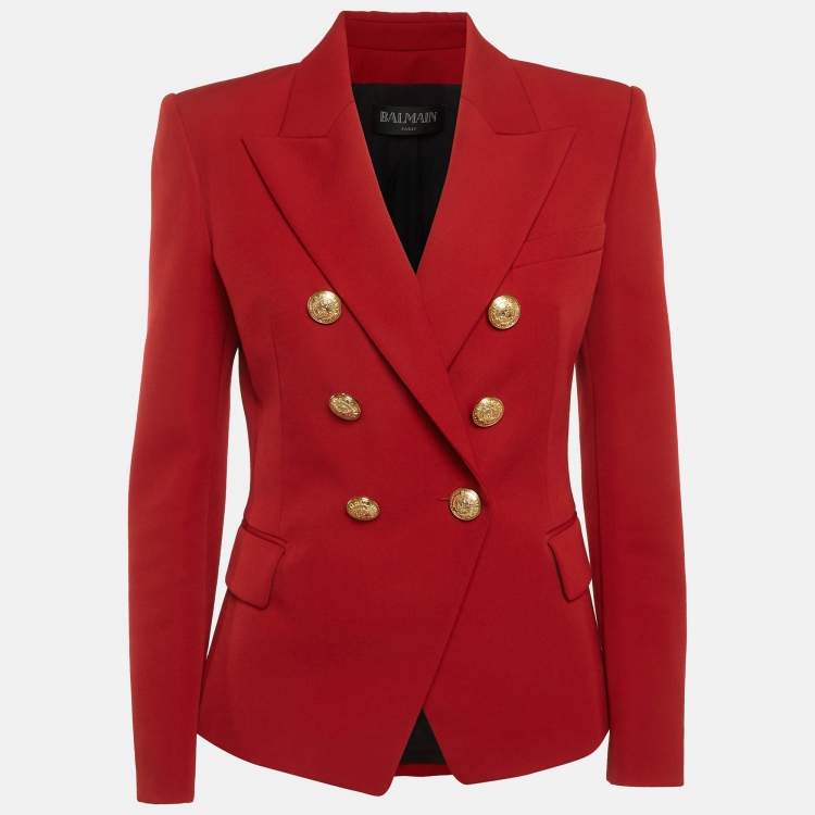 Pre Owned Balmain Red Wool Double Breasted Blazer M