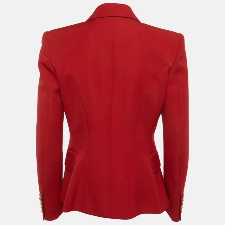 Pre Owned Balmain Red Wool Double Breasted Blazer M