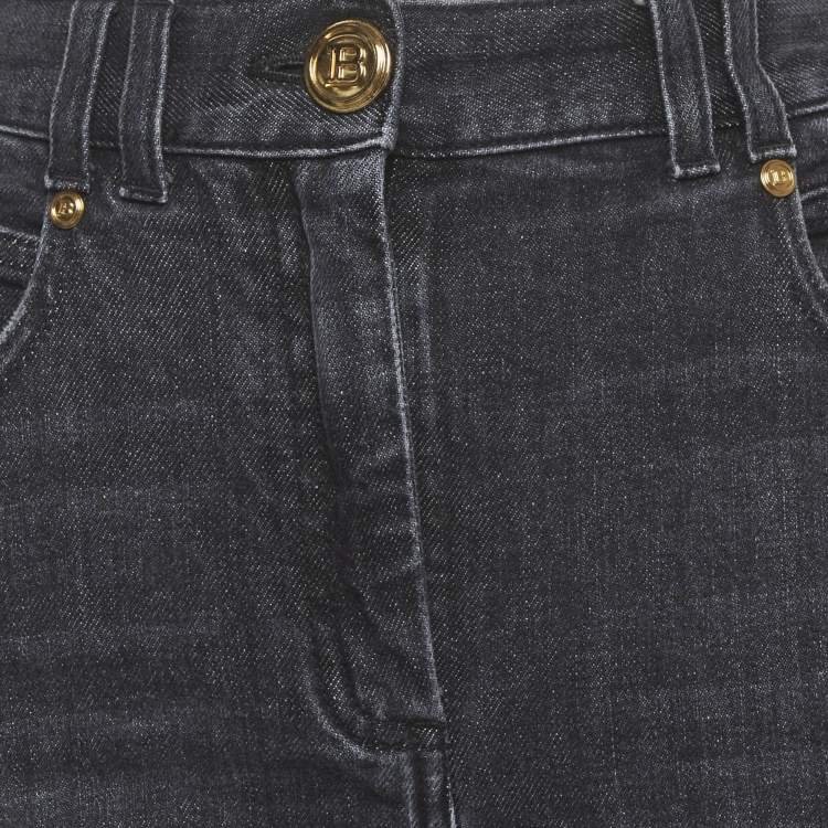 Pre Owned Balmain Black Faded Denim Skinny Jeans M/Waist 27"