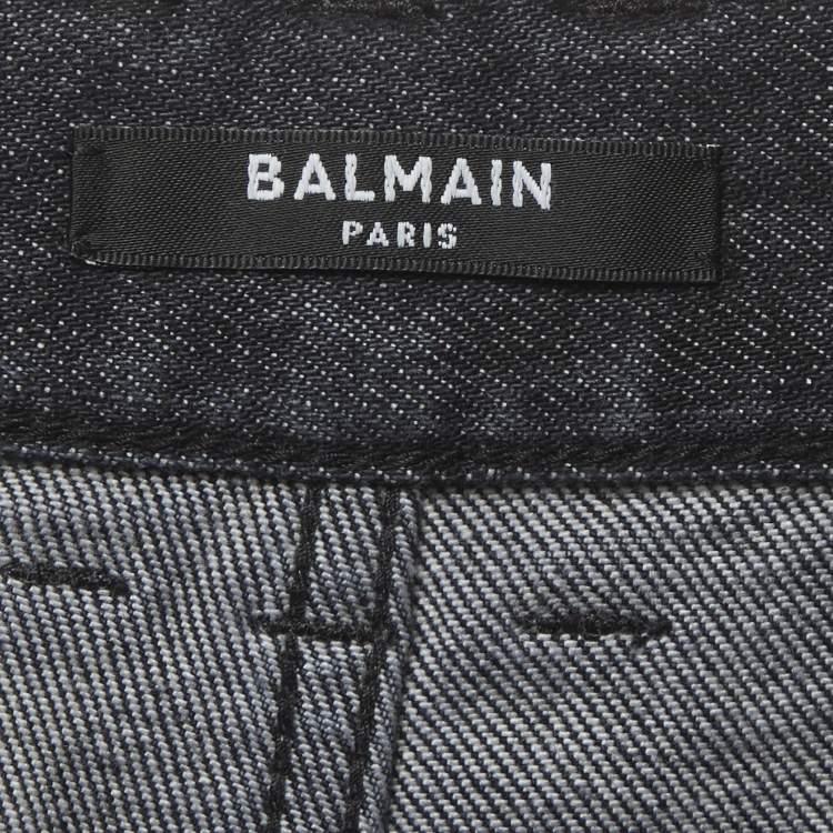 Pre Owned Balmain Black Faded Denim Skinny Jeans M/Waist 27"