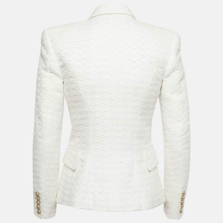 Pre Owned Balmain Off-White Tweed Double Breasted Blazer S