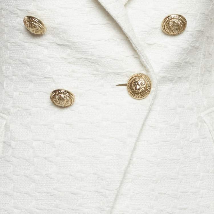 Pre Owned Balmain Off-White Tweed Double Breasted Blazer S