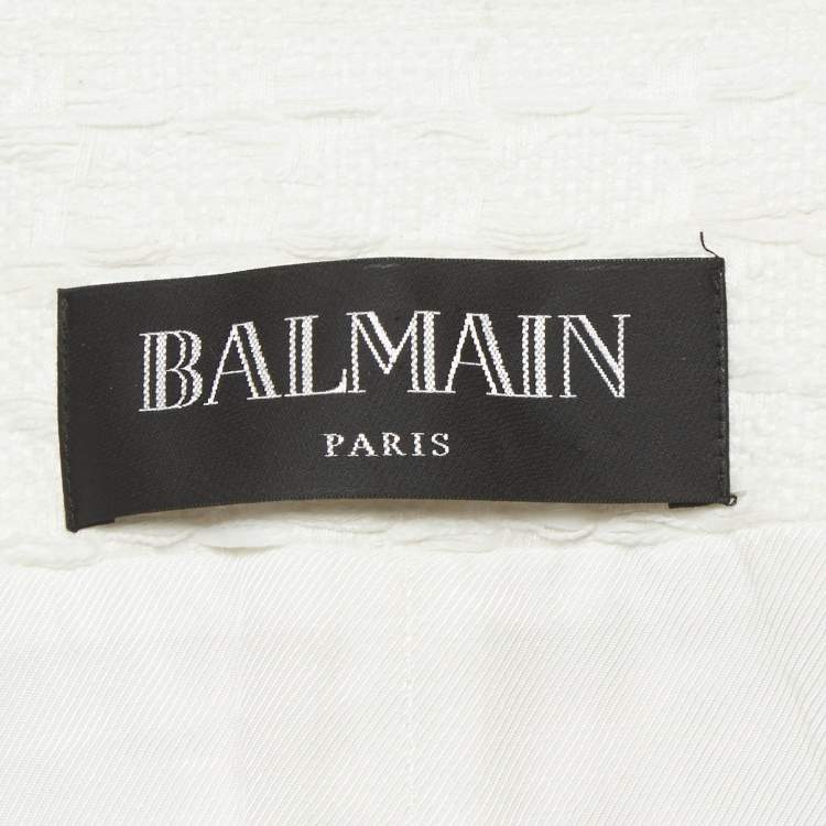 Pre Owned Balmain Off-White Tweed Double Breasted Blazer S