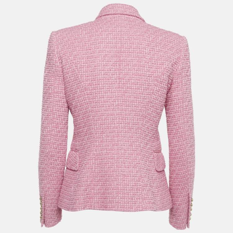 Pre Owned Balmain Pink Tweed Double Breasted Blazer M