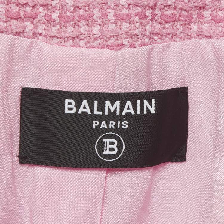 Pre Owned Balmain Pink Tweed Double Breasted Blazer M