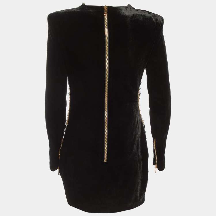 Pre Owned Balmain Black Velvet Embellished Mini Dress M