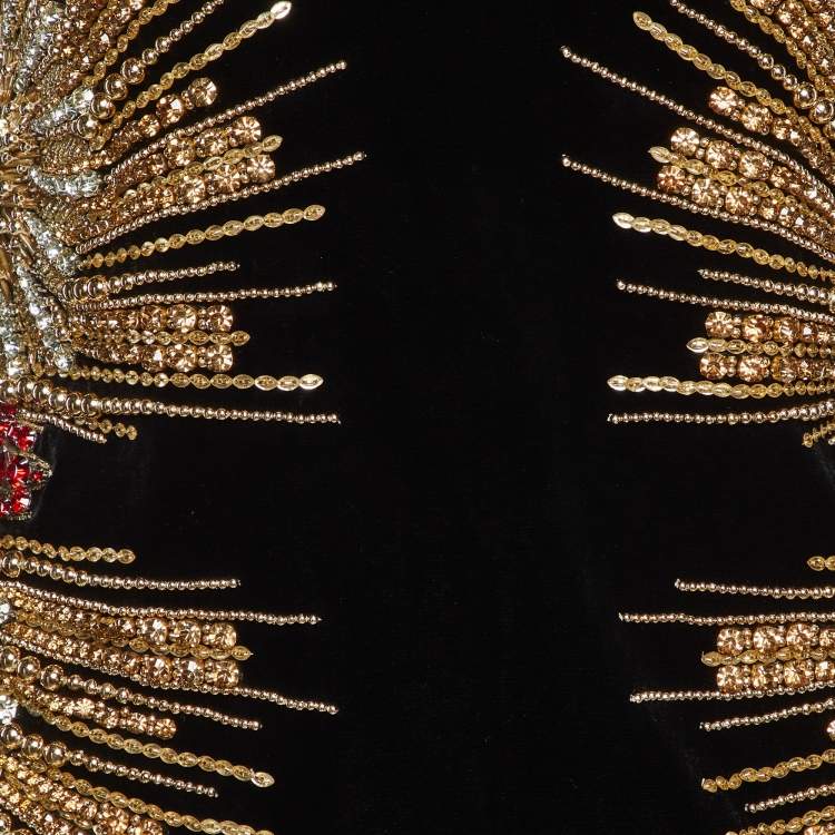 Pre Owned Balmain Black Velvet Embellished Mini Dress M