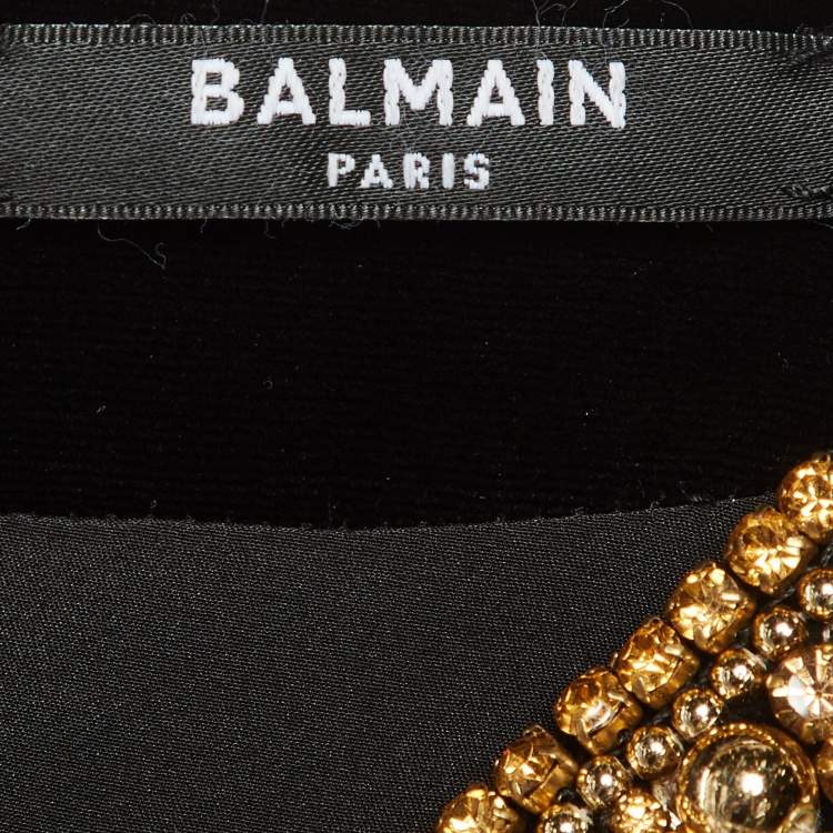 Pre Owned Balmain Black Velvet Embellished Mini Dress M