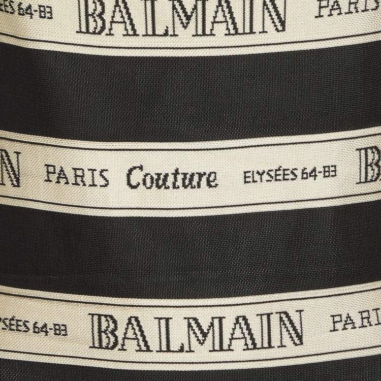 Pre Owned Balmain Black Striped Logo Jacquard Halterneck Mini Dress M