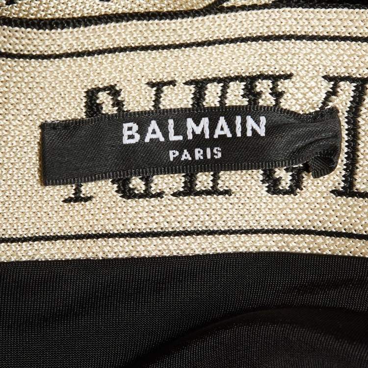 Pre Owned Balmain Black Striped Logo Jacquard Halterneck Mini Dress M