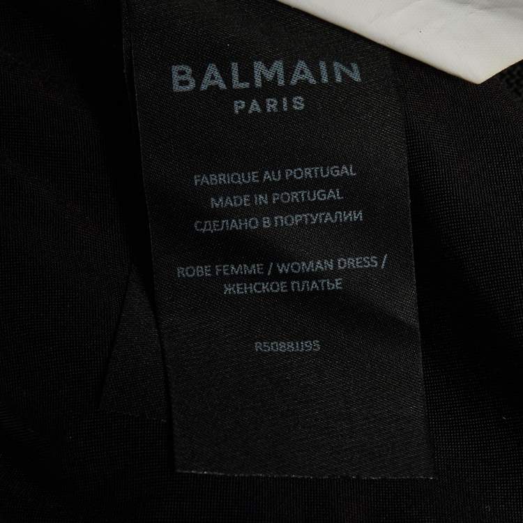 Pre Owned Balmain Black Striped Logo Jacquard Halterneck Mini Dress M