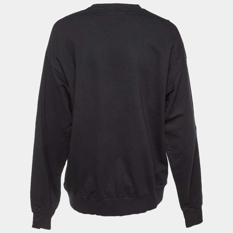 Pre Owned Balmain Black Logo Print Cotton Crew Neck Sweatshirt M