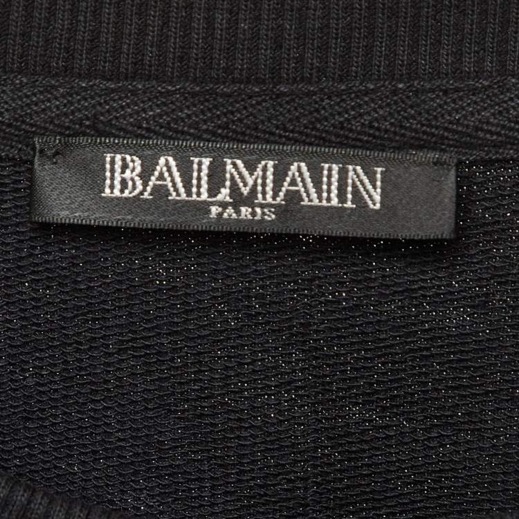 Pre Owned Balmain Black Logo Print Cotton Crew Neck Sweatshirt M