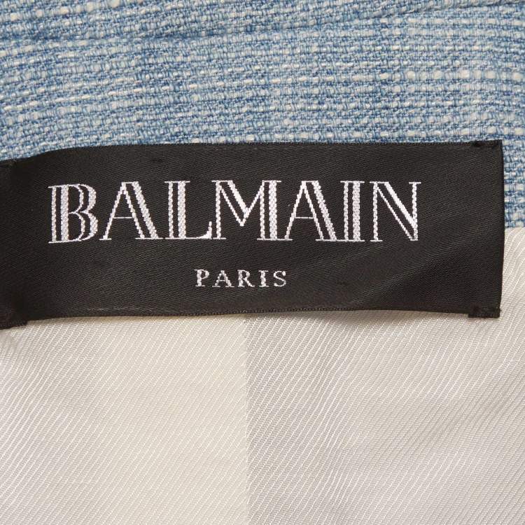 مملوكة مسبقًا Balmain Blue Tweed Double Breasted Blazer S