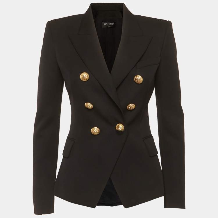 Pre Owned Balmain Black Wool Double Breasted Blazer S