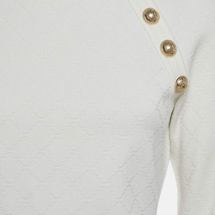 Pre Owned Balmain White Textured Knit Pullover L